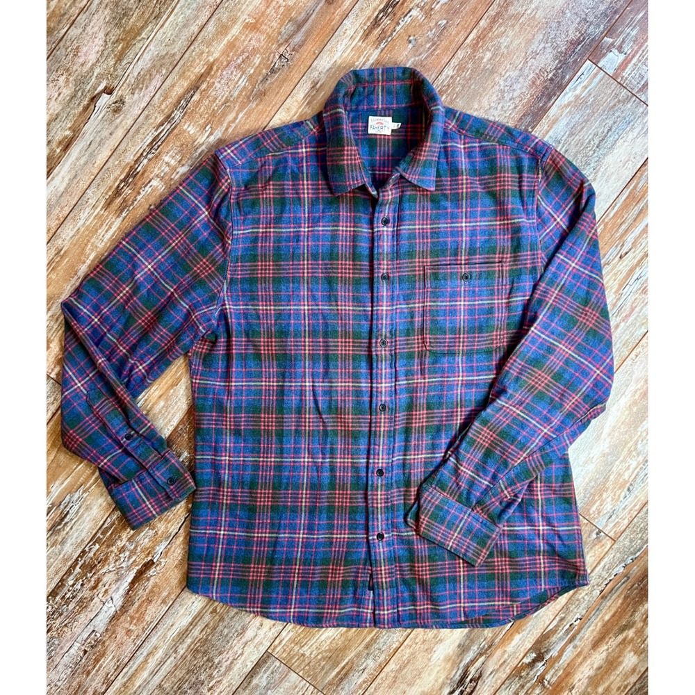 Faherty Mens Plaid Organic Cotton Stretch Flannel Shirt XL Blue Green